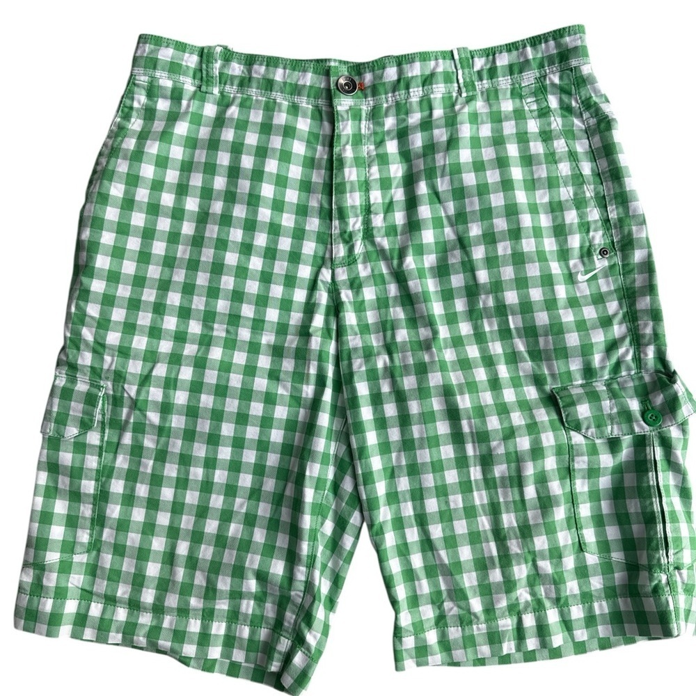 Nike Golf Dri Fit Green Checkered Cargo Golf Shorts size 34